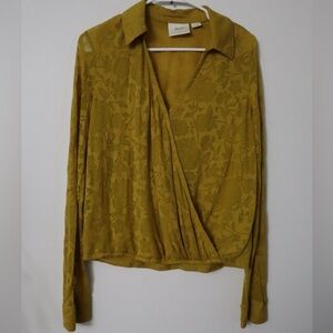 Maeve by Anthropologie Gold Jacquard Floral Blouse